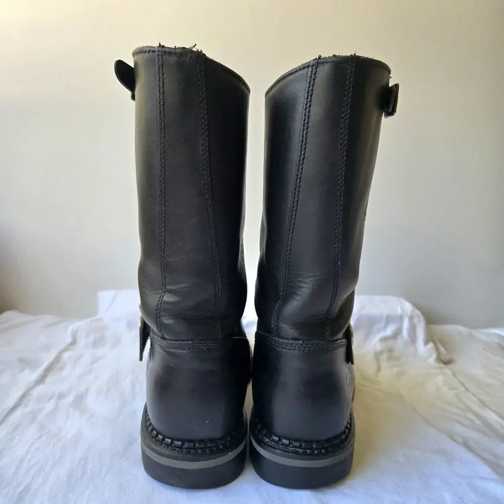 Georgia Boot Men's Black Leather Engineer Motor Bike Boots Eagle Detail Size 9